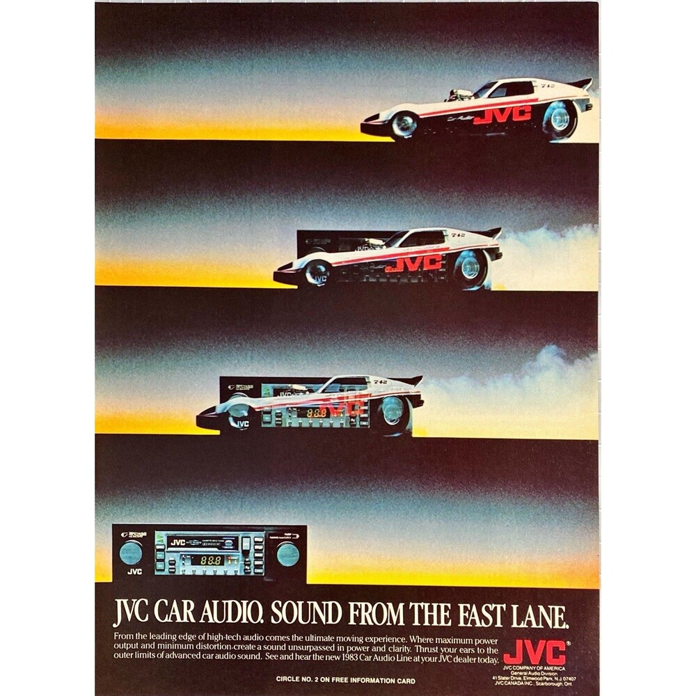 JVC Audio Line "Car Audio. Sound from the East Lane" Vintage Print Ad 1983
